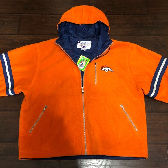 VTG Y2K  Champion NFL Denver Broncos Orange Jacket 3M Reflective Snoop Dogg XL - Picture 2 of 8